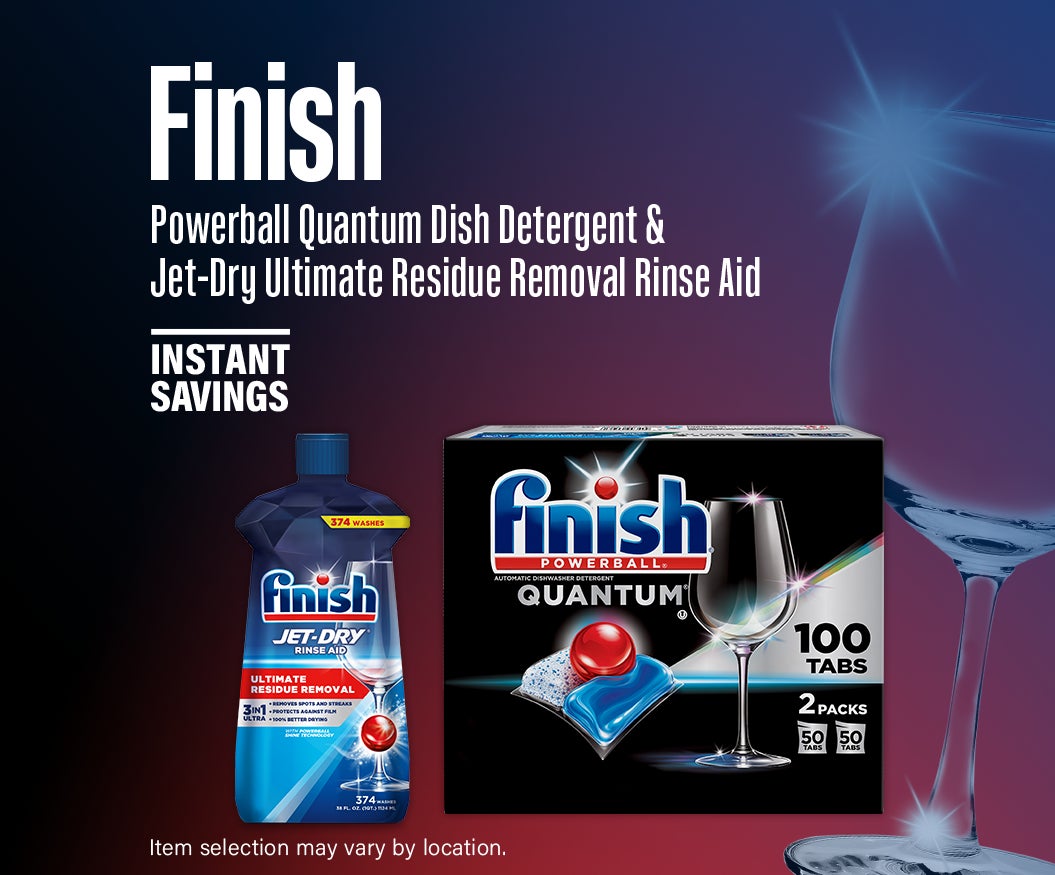 Instant Savings on Finish Powerball Quantum Dish Detergent & Jet-Dry Ultimate Residue Removal Rinse Aid