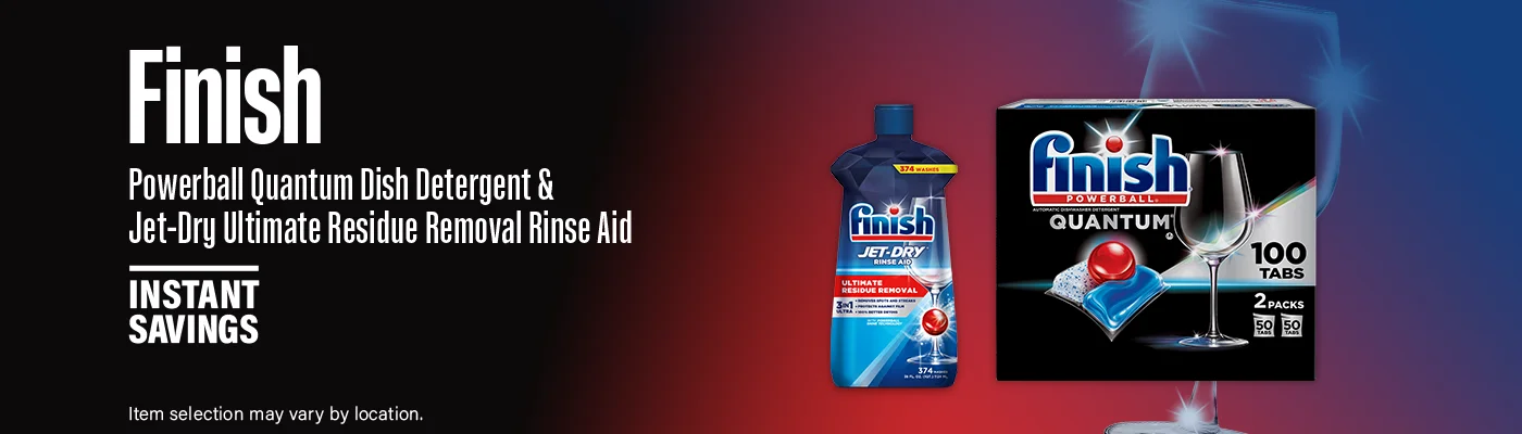 Instant Savings on Finish Powerball Quantum Dish Detergent & Jet-Dry Ultimate Residue Removal Rinse Aid