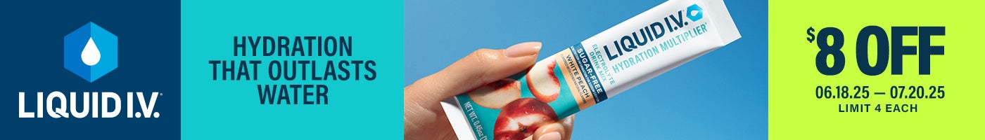 Liquid IV, Hydration that outlasts water. $8 Off, Limit 4 each.
