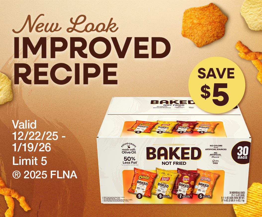 Save $5 on Frito-Lay Baked Chips. New Look, Improved Recipe.