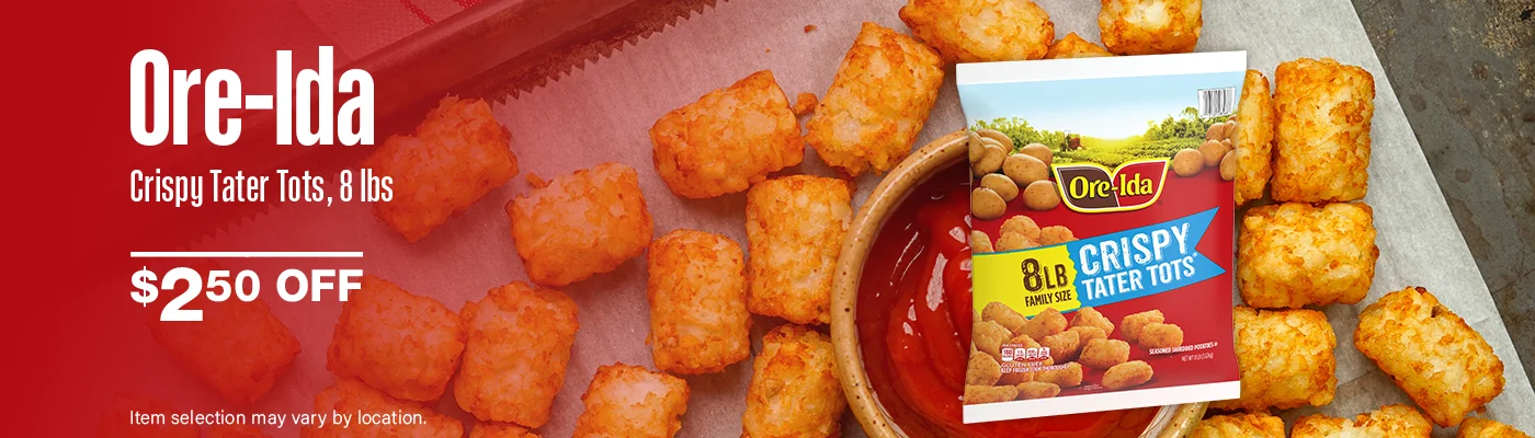 $2.50 Off Ore-Ida Crispy Tater Tots, 8 lbs