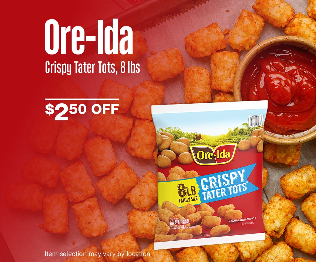 $2.50 Off Ore-Ida Crispy Tater Tots, 8 lbs