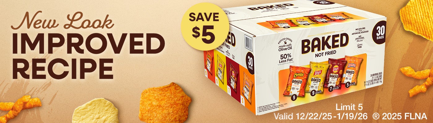 Save $5 on Frito-Lay Baked Chips. New Look, Improved Recipe.
