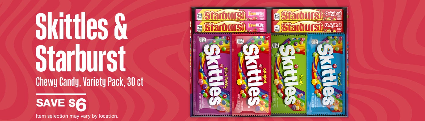 Save $6 on Skittles and Starburst Chewy Candy, Variety Pack, 30 ct