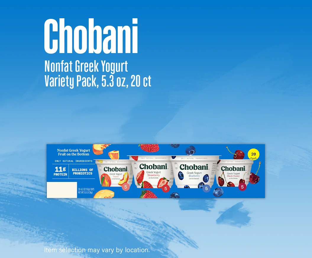 Chobani Nonfat Greek Yogurt, Variety Pack, 5.3 oz, 20 ct