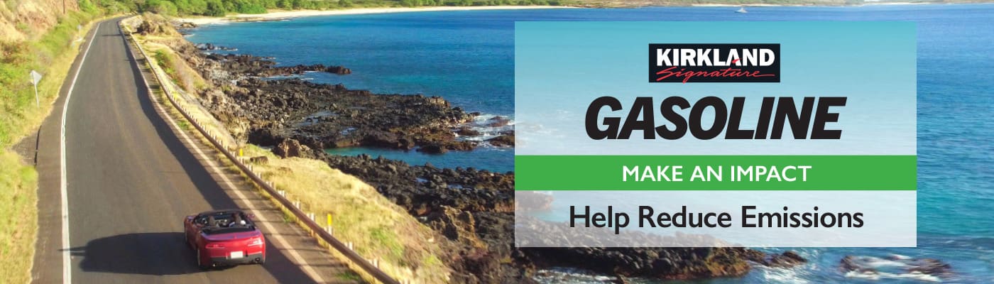 Kirkland Signature Gasoline. Make an impact. Help reduce emissions.