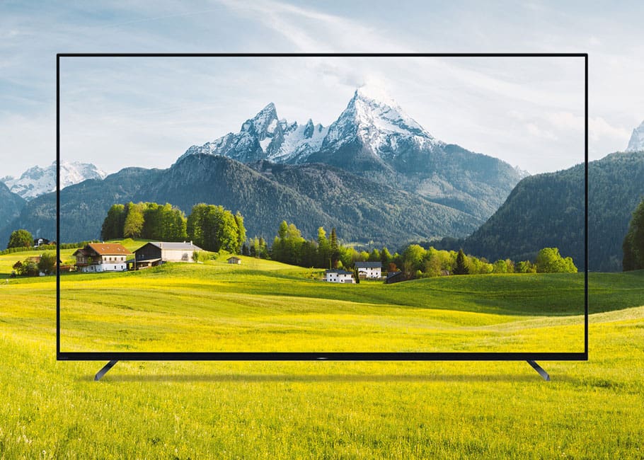 television with German countryside in the background