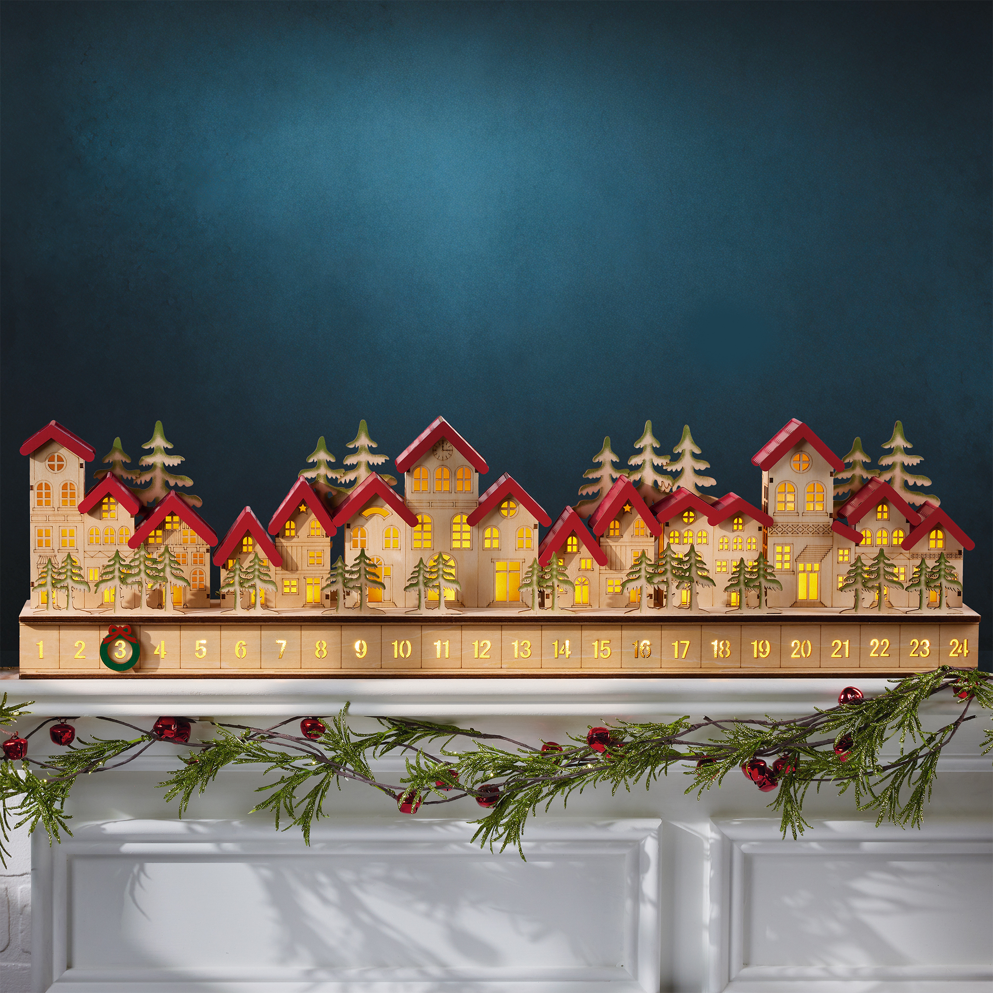 Holiday Wooden Village LED Advent Calendar 76.2 cm (30 in.)