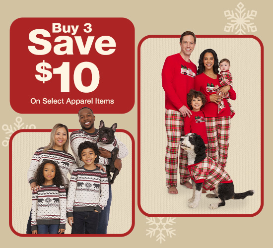 Buy 3 Save $10 on select apparel items