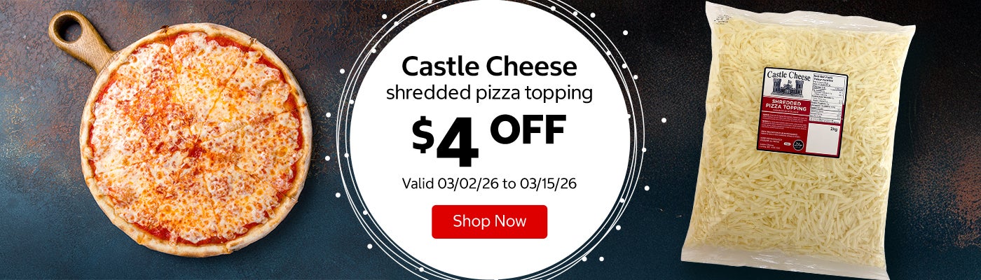 Castle Cheese shredded pizza topping $4 Off. Valid 03/02/26 to 03/15/26. Shop Now 