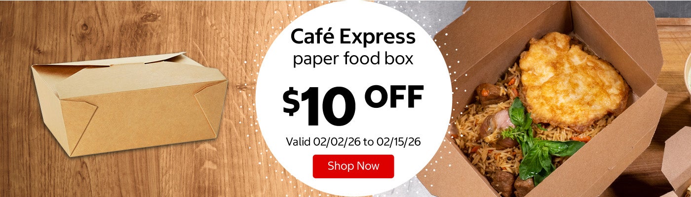 Café Express paper food box $10 Off. Valid 02/02/26 to 02/15/26. Shop Now 