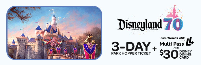 Disneyland 3-day park hopper ticket + lightning lane multipass and $30 Disney dining card