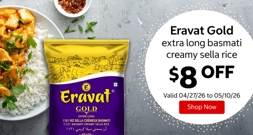 Eravat Gold extra long basmati creamy sella rice $8 Off. Valid 04/27/26 to 05/10/26. Shop Now 