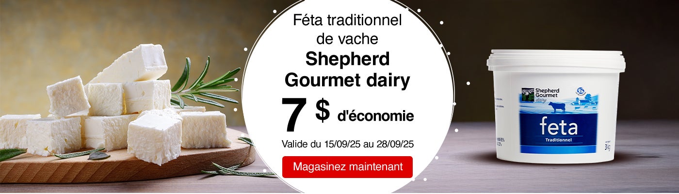 Féta traditionnel de vache Shepherd Gourmet dairy 7 $ d'économie. Valide du 15/09/25 au 28/09/25. Magasinez maintenant.