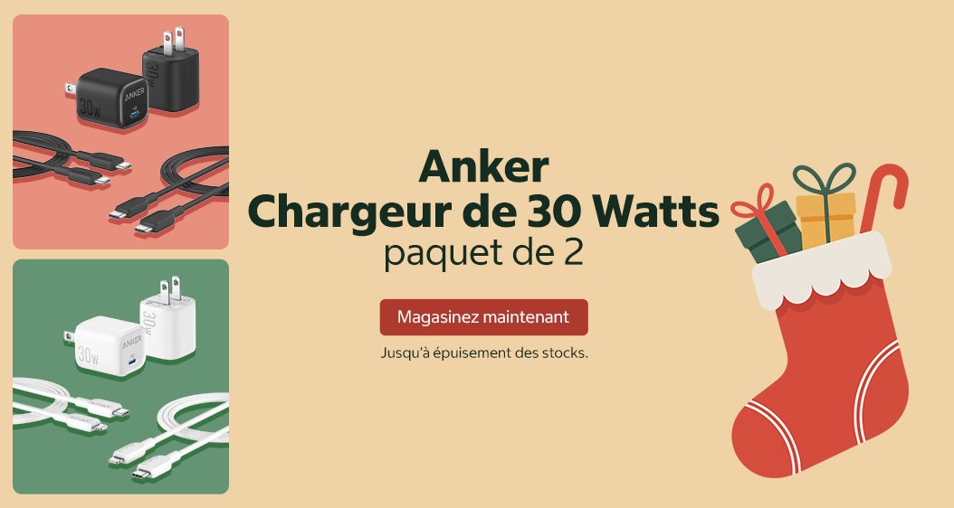 Anker - Chargeur de 30 Watts, paquet de 2  Magasinez maintenant Jusqu'à épuisement des stocks