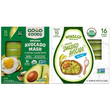 Good Foods Organic Avocado Mash OR WHOLLY® AVOCADO Organic Smashed Avocado with Sea Salt
