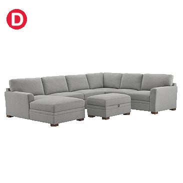 Thomasville Langdon Fabric Sectional with Chaise and Storage Ottoman