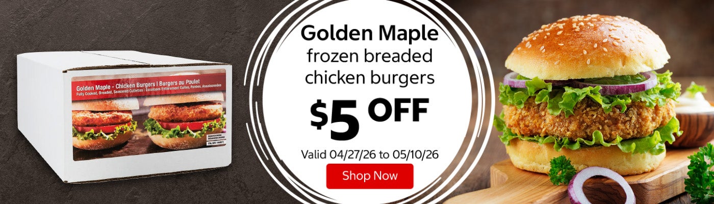 Golden Maple frozen breaded chicken burgers $5 Off. Valid 04/27/26 to 05/10/26. Shop Now 