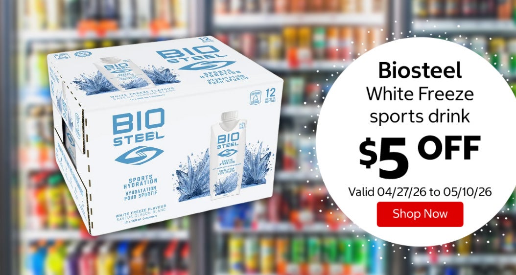 Biosteel White Freeze sports drink $5 Off. Valid 04/27/26 to 05/10/26. Shop Now 