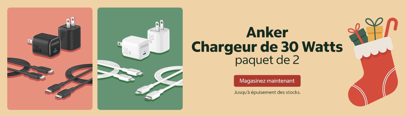 Anker - Chargeur de 30 Watts, paquet de 2  Magasinez maintenant Jusqu'à épuisement des stocks