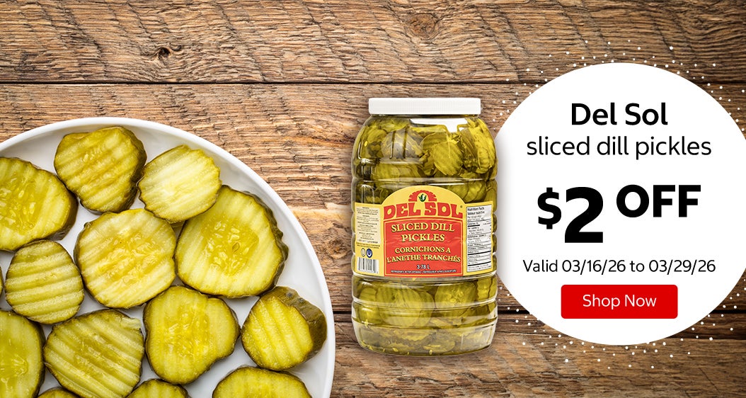 Del Sol sliced dill pickles $2 Off. Valid 03/16/26 to 03/29/26. Shop Now 