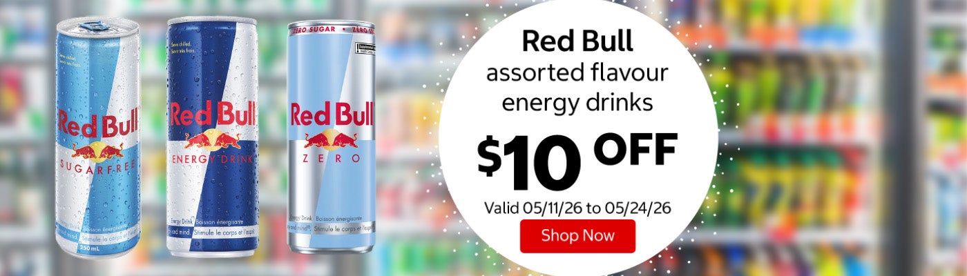 Red Bull assorted flavour energy drinks $10 Off. Valid 05/11/26 to 05/24/26. Shop Now 