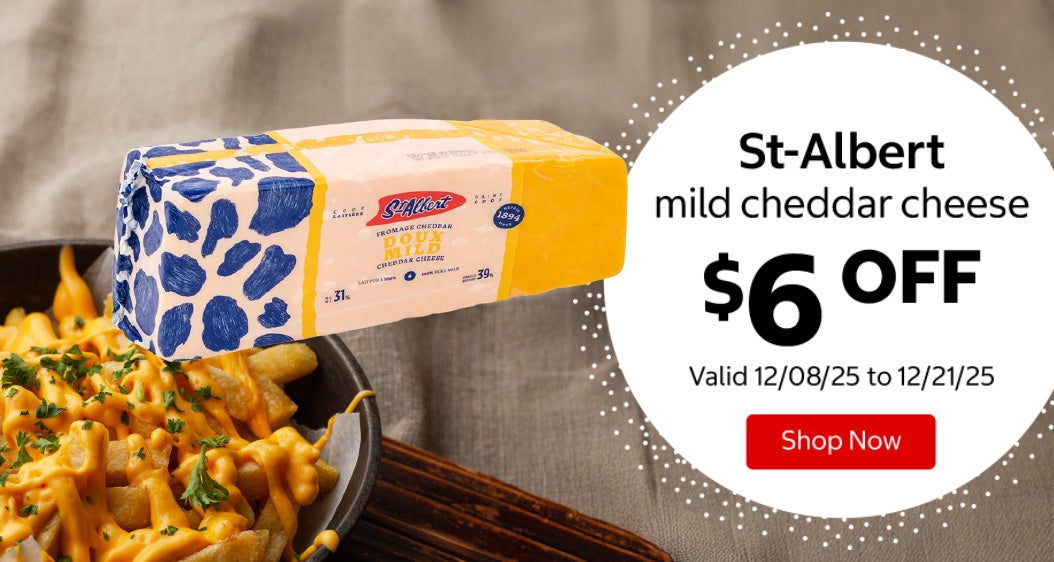 St-Albert mild cheddar cheese $6 Off. Valid 12/08/25 to 12/21/25. Shop Now 