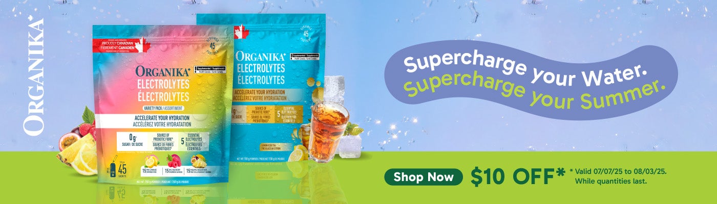 Organika. Supercharge your water. Supercharge your Summer. $10 off.* *Valid 07/07/25 to 08/03/25. While quantities last.  Shop now.