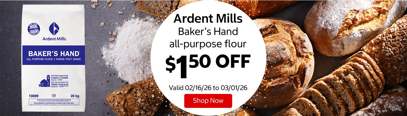 Ardent Mills Baker’s Hand all-purpose flour $1.50 Off. Valid 02/16/26 to 03/01/26. Shop Now 