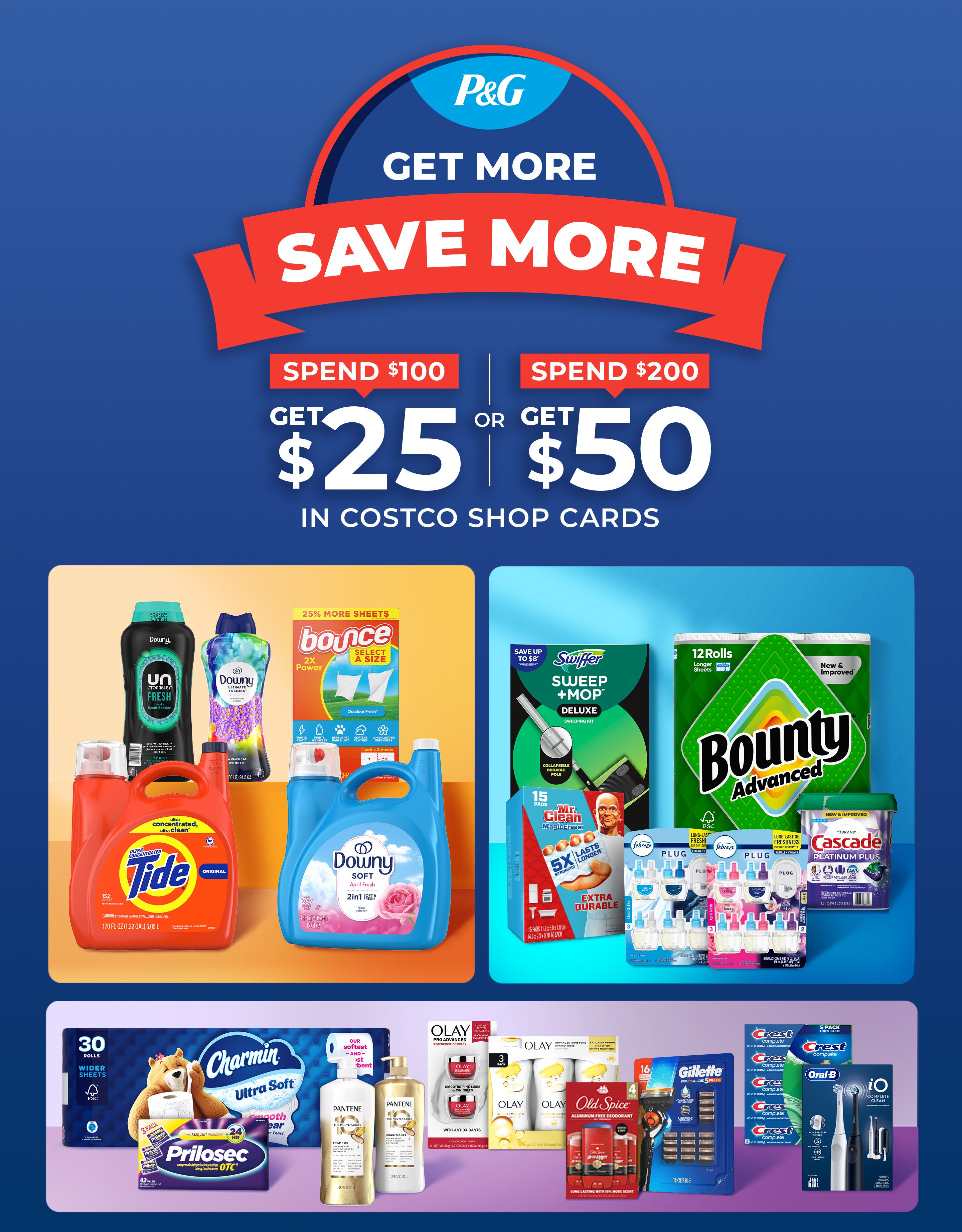 P&G: Get More, Save More. Spend $100, Get $25 or Spend $200, Get $50 in Costco Shop Cards