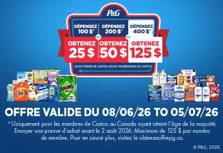 OFFRE VALIDE DU 16/02/25 AU 15/03/25 SUR DES ACHATS EFFECTUÉS CHEZ COSTCO CANADA SEULEMENT. DEMANDEZ D'ICI LE 12 April 2026.  VISITEZ ONTENEZOFFREPG.CA POUR EN SAVOIR PLUS SUR LES DÉTAILS ET LES PRODUITS ADMISSIBLES.  *Uniquement pour les membres de Costco du Canada ayant atteint l'age de la majorité. Valuable sur certains produits achetés après réductions, avant taxes, frais applicables et frais d'expédition. Plusieurs reçus sont acceptés. Maximum de 50 $ par numéro de membre. MAGASINEZ MAINTENANT