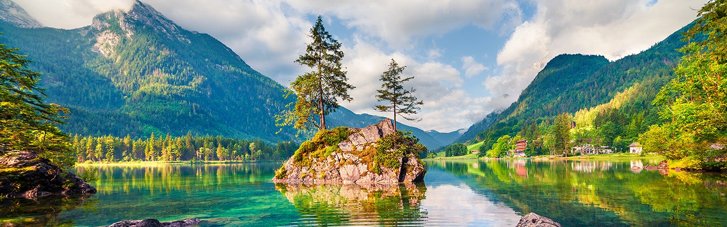 River running through green field with flowers in the foreground - healthy climate