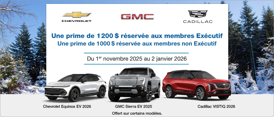 Une prime de 1200 $ réservée aux membres Exécutif Une prime de 1000 $ réservée aux membres non Exécutif  Du 1er novembre 2025 au 2 janvier 2026