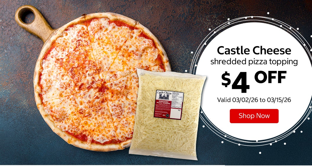 Castle Cheese shredded pizza topping $4 Off. Valid 03/02/26 to 03/15/26. Shop Now 