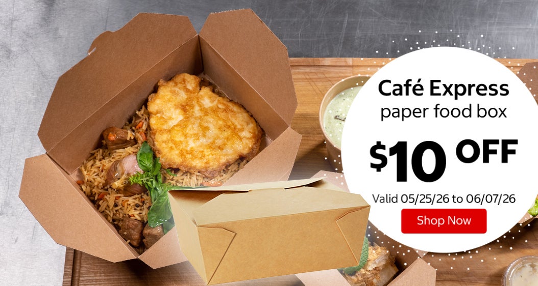 Café Express paper food box $10 Off. Valid 05/25/26 to 06/07/26. Shop Now 