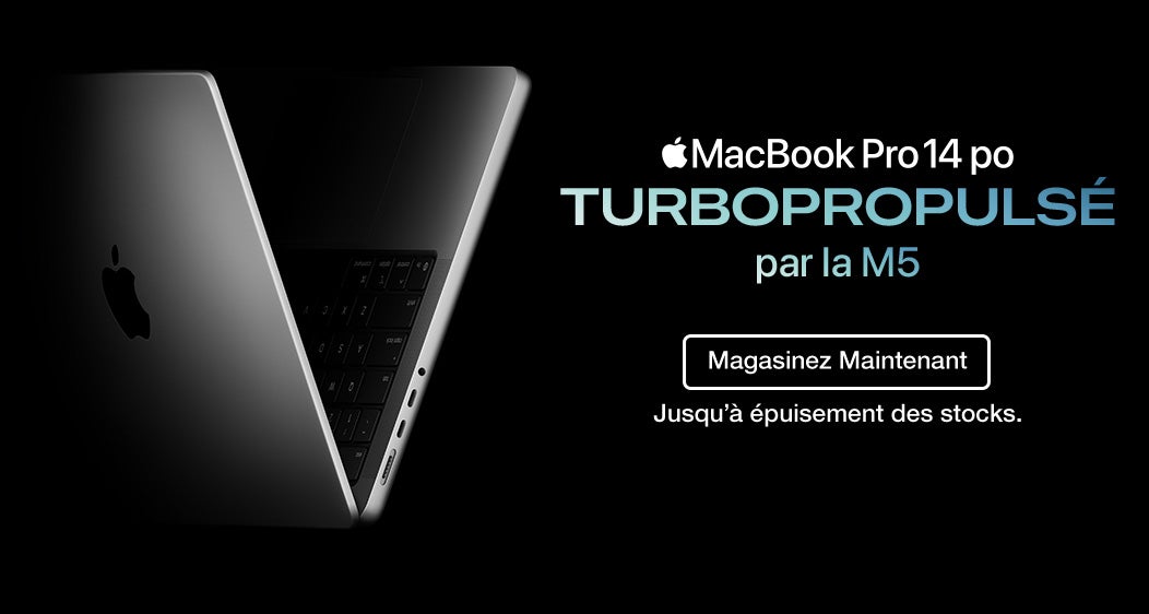 MacBook Pro 14 po TURBOPROPULSÉ par la M5 Magasinez maintenant Jusqu'a epuisement des stocks.