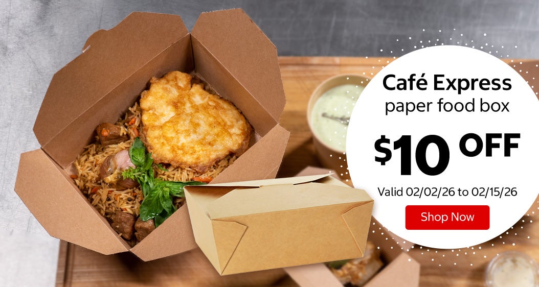 Café Express paper food box $10 Off. Valid 02/02/26 to 02/15/26. Shop Now 