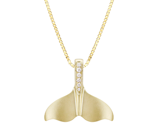 Honolulu Jewelry 14K Yellow Gold Diamond Whale Tail Pendant