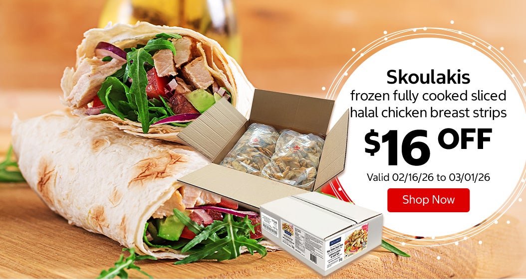 Skoulakis frozen fully cooked sliced halal chicken breast strips $16 Off. Valid 02/16/26 to 03/01/26. Shop Now 