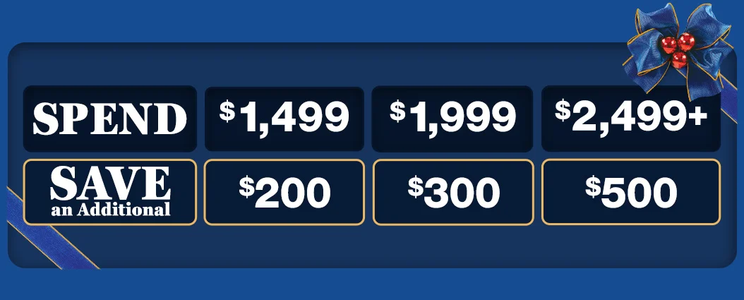Spend $1,400 Save $200, Spend $1,900 Save $300, Spend $2,499 Save $500