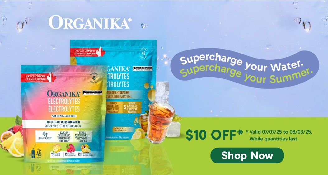 Organika. Supercharge your water. Supercharge your Summer. $10 off.* *Valid 07/07/25 to 08/03/25. While quantities last.  Shop now.