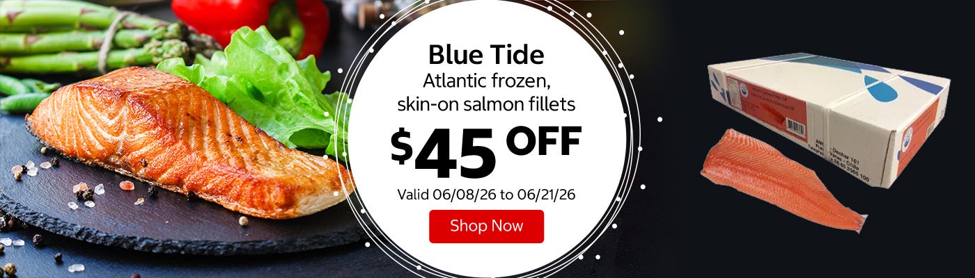 Blue Tide Atlantic frozen, skin-on salmon fillets $45 Off. Valid 06/08/26 to 06/21/26. Shop Now 