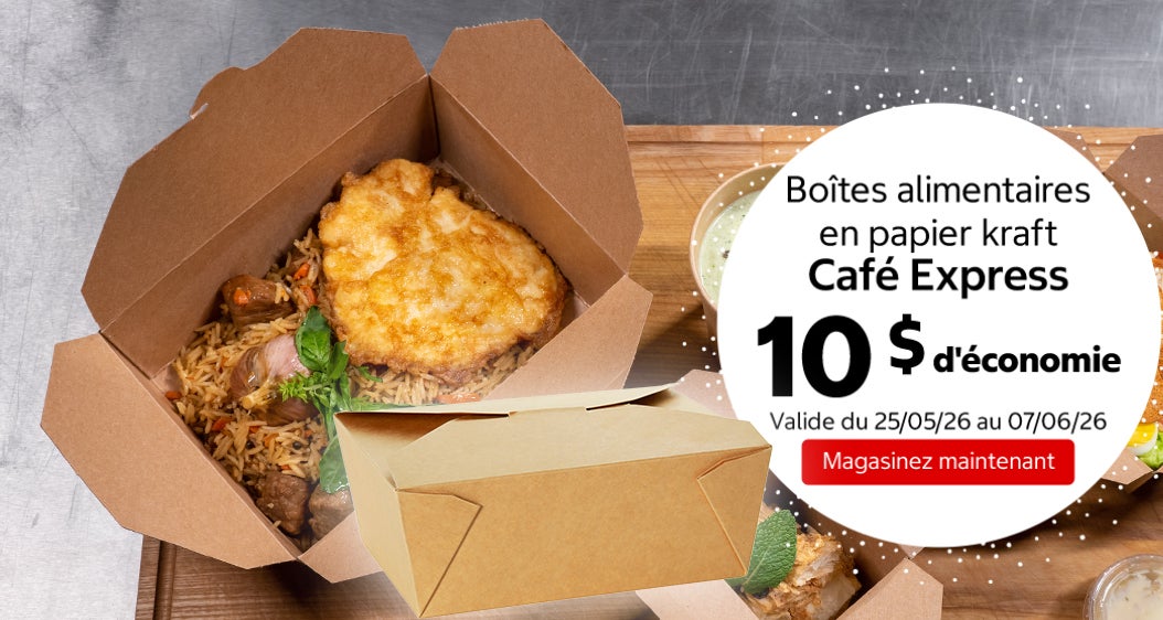 Boîtes alimentaires en papier kraft Café Express 10 $ d'économie. Valide du 25/05/26 au 07/06/26. Magasinez maintenant.