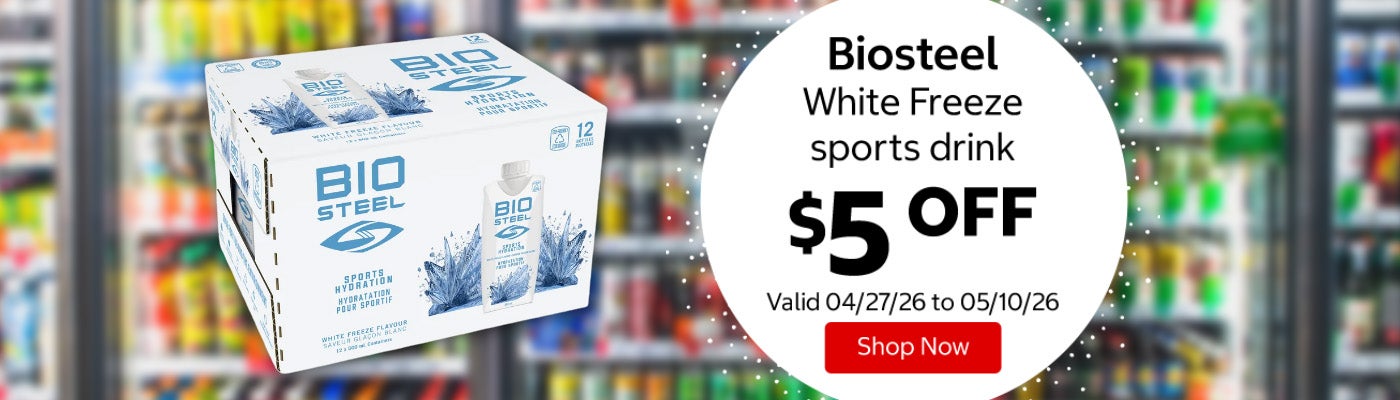 Biosteel White Freeze sports drink $5 Off. Valid 04/27/26 to 05/10/26. Shop Now 