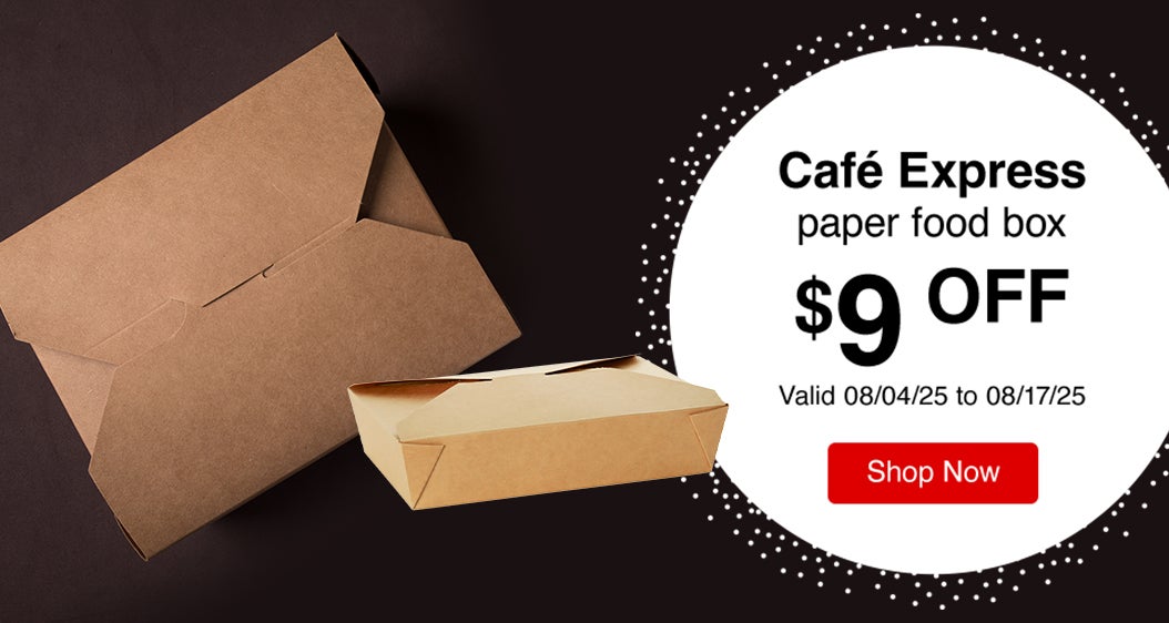 Café Express paper food box $9 Off. Valid 08/04/25 to 08/17/25. Shop Now.