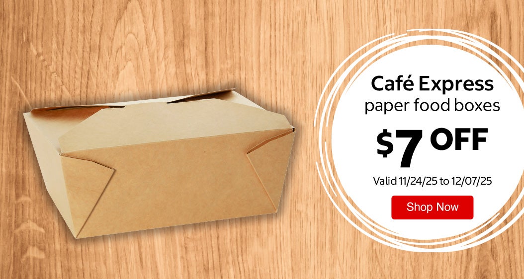 Café Express paper food boxes $7 Off. Valid 11/24/25 to 12/07/25. Shop Now 