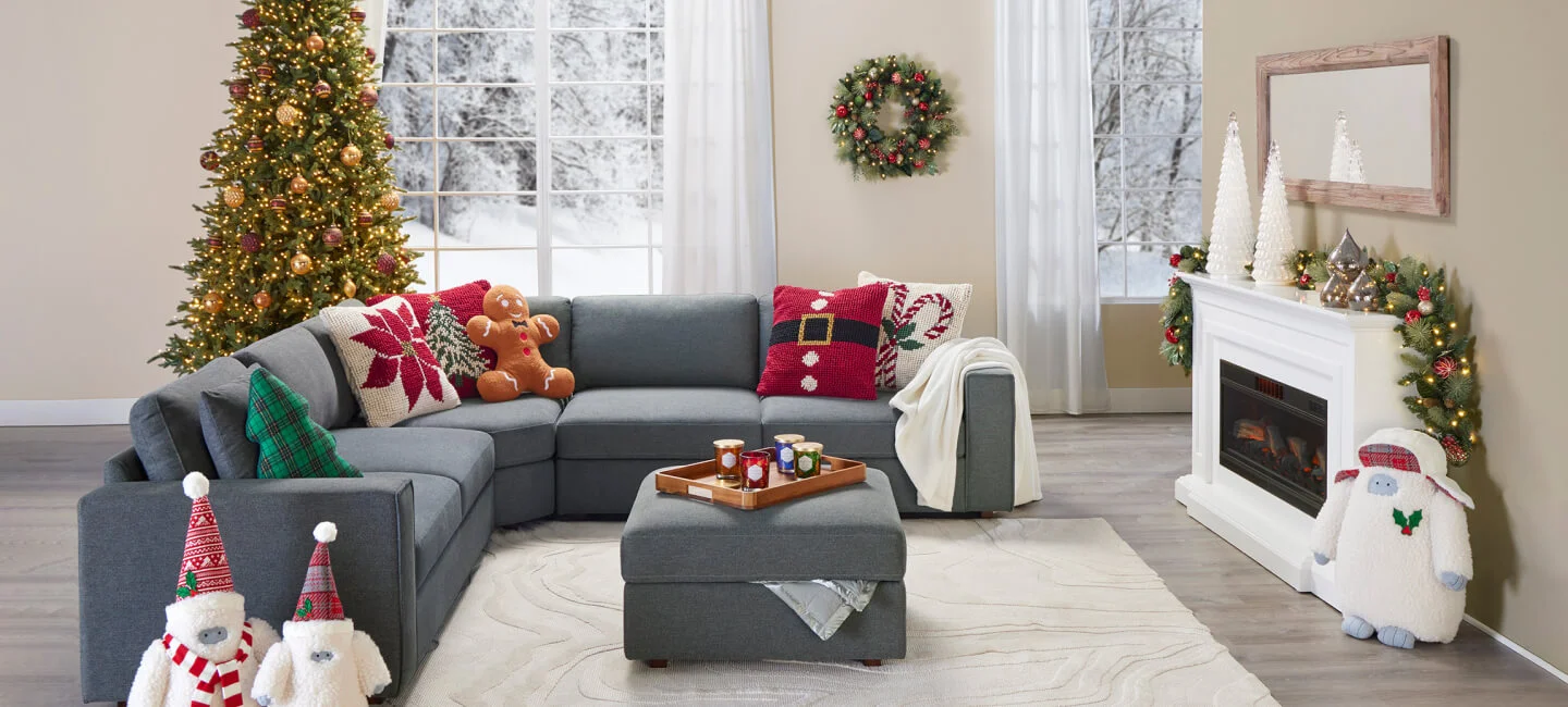 Sectional Sofa in Living Room decorated with Christmas decor