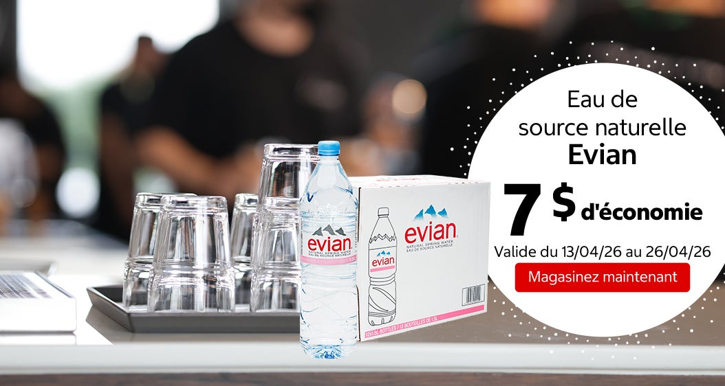 Eau de source naturelle Evian 7 $ d'économie. Valide du 13/04/26 au 26/04/26. Magasinez maintenant.