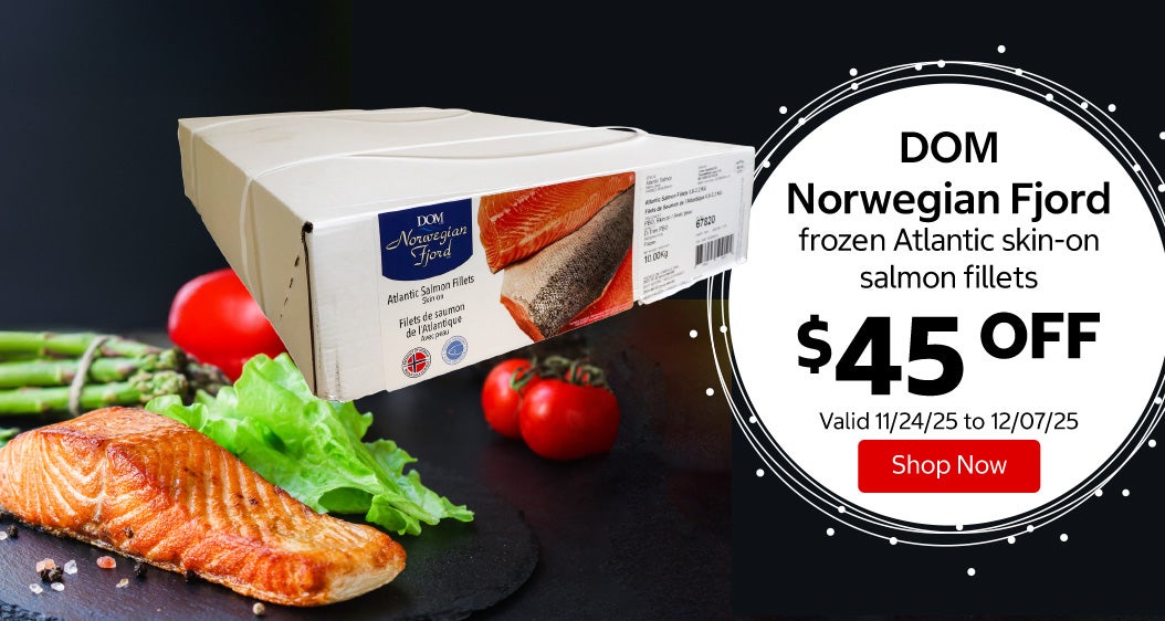 DOM Norwegian Fjord frozen Atlantic skin-on salmon fillets $45 Off. Valid 11/24/25 to 12/07/25. Shop Now 