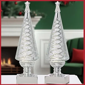 35.5 cm (14 in.) Set of 2 Spiral Christmas Trees - Silver